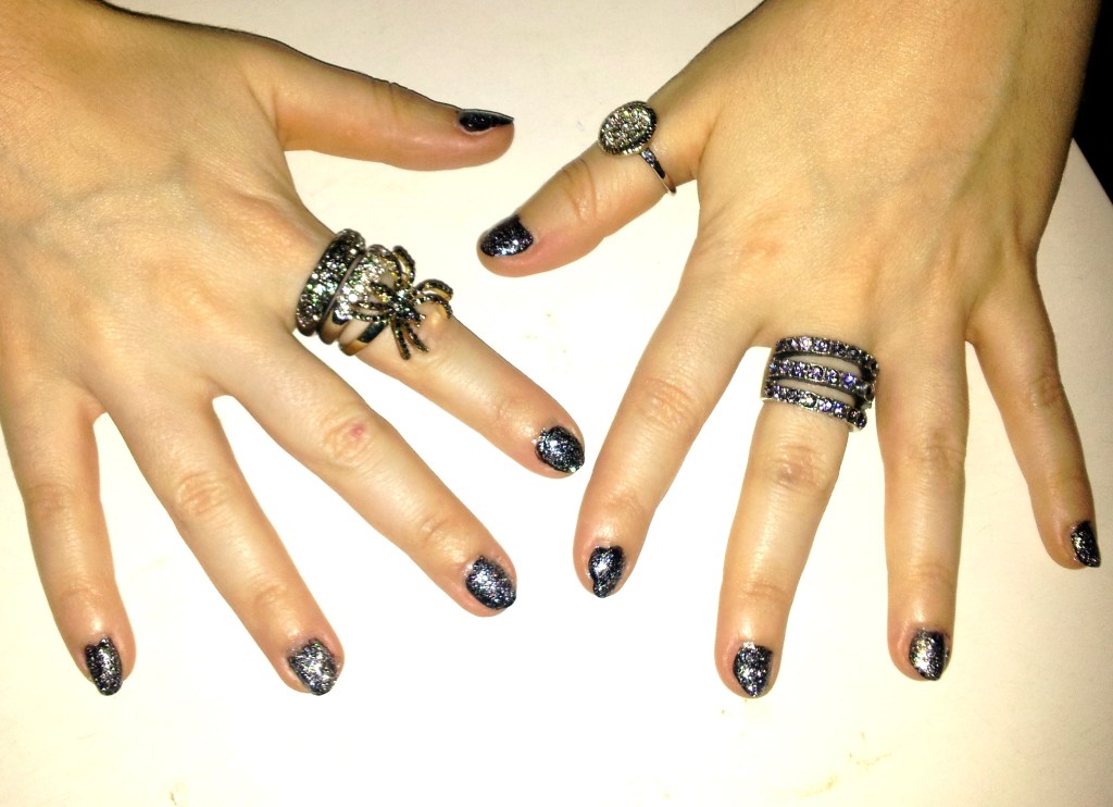 Sparkly Rings and nail varnish